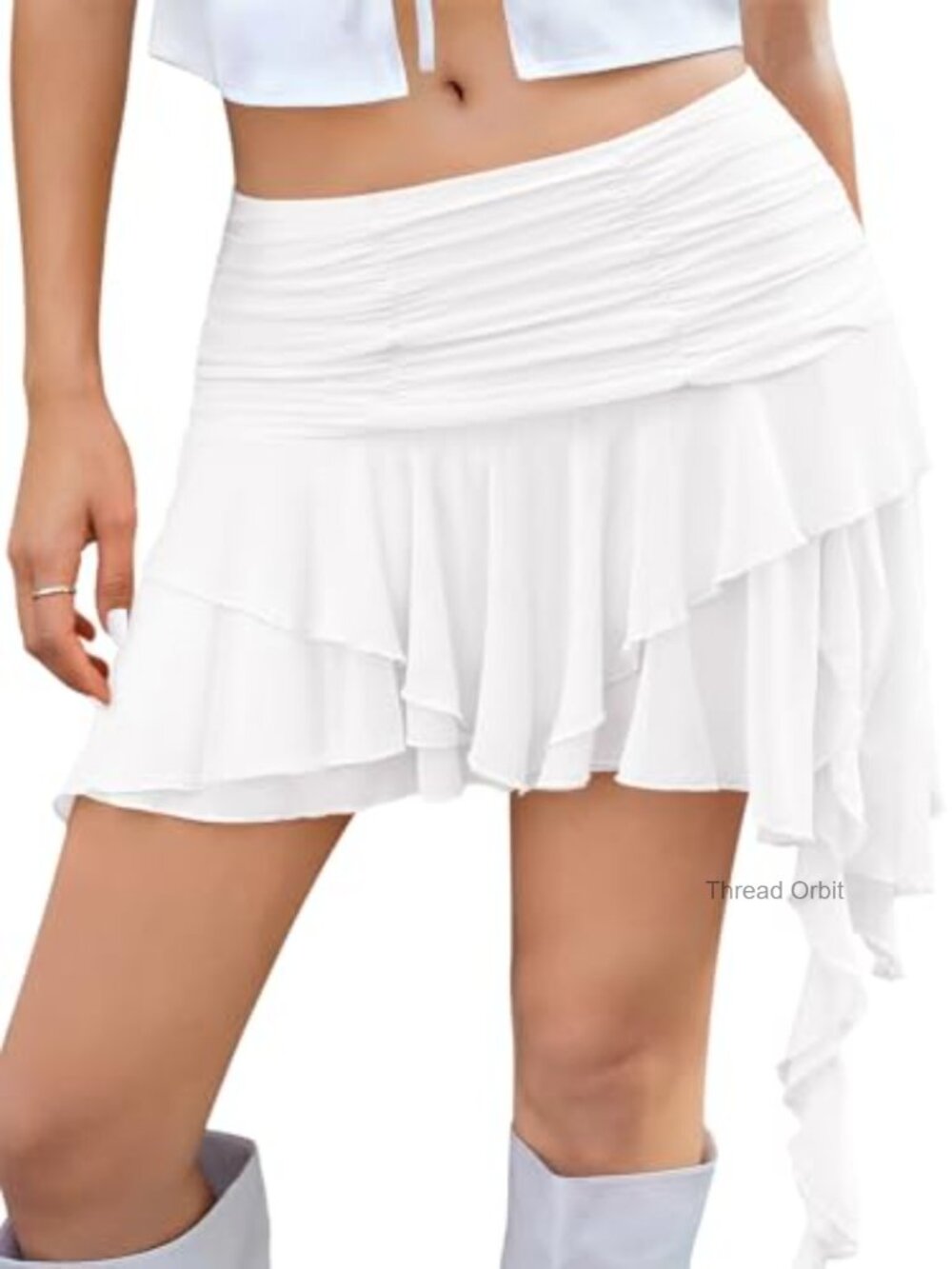 Flowy Ruffled Mini Skirt Y2K Asymmetrical Short Skirts